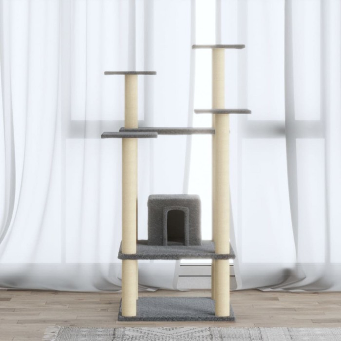 vidaXL Ansamblu pisici, st&acirc;lpi din funie sisal, gri deschis, 110 cm 171480
