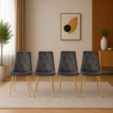 Set 4 scaune bucatarie si living Artool Libra, catifea gri inchis, auriu