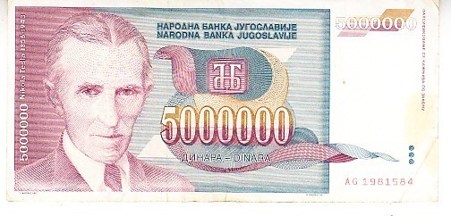 B11 37 - Bancnota foarte veche - Fosta Jugoslavia - 5000000 dinarI - 1993