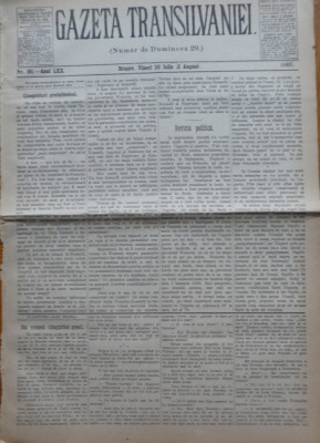 Gazeta Transilvaniei , Numar de Dumineca , Brasov , nr. 161 , 1907 foto