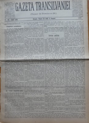 Gazeta Transilvaniei , Numar de Dumineca , Brasov , nr. 161 , 1907 foto