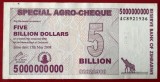 Zimbabwe 5000000000 5.000.000.000 5 Billion Dollars $ AGRO 2008 seria 936 **