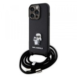 Husa pentru Apple iPhone 15 Pro, Karl Lagerfeld, Saffiano Crossbody Metal Pin Karl &amp; Choupette, Neagra