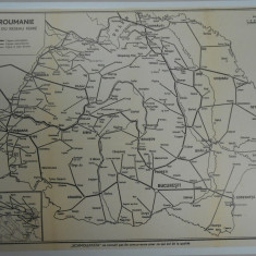 Harta Romania Mare, caile ferate, 1930, 27x35 cm, stare foarte buna, lb franceza