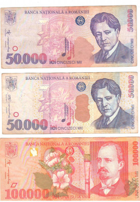 SV * Romania LOT BNR 2 x 50000 LEI 1996 / 2000 si 100000 LEI 2000 * XF /- AUNC foto