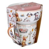 Set Cane și Bol Ceramic Alb cu Model C&acirc;țeluși, CMCLASS