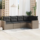 vidaXL Set canapea de grădină cu perne, 5 piese, gri, poliratan