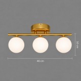 Lustra ORI aurie cu 3 globuri opaline, 46 cm, soclu 3xG9