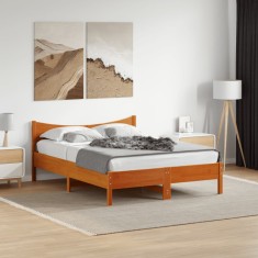 Cadru pat fără saltea, maro ceruit, 140x190 cm, lemn masiv pin