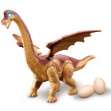 Dinozaur de jucarie, cu aripi, oua, lumini si sunete, multicolor