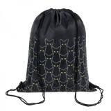 Rucsac cu snur pentru copii St. Right Reflective Cats 625572, negru cu verde, 34x43cm