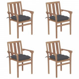 vidaXL Scaune de grădină stivuibile cu perne, 4 buc., lemn masiv tec 3073394