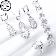 Set bijuterii elegante placate cu argint 925, cu cristale de zirconiu transparent