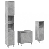 Cumpara ieftin Set mobilier de baie, 3 piese, gri beton, lemn compozit