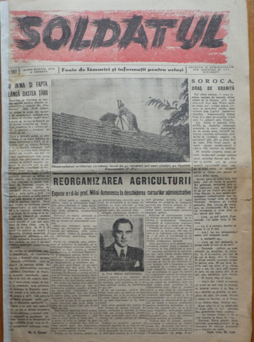 Soldatul, foaie de lamuriri si informatii pentru ostasi, 13.10.1942, Antonescu