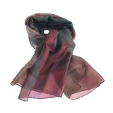 Esarfa din matase cu imprimeu floral in nuante de rosu si verde