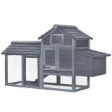 PawHut Coteț prefabricat din lemn pentru 2 găini cu gard pentru grădină 150.5 x 54 x 87cm, gri &icirc;nchis | Aosom Romania