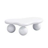 Masă de cafea &icirc;n stil de nor, cu iluminare LED și design cu picioare rotunde, 95x62,5x32 cm, Alb