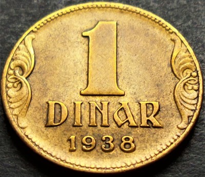 Moneda istorica 1 DINAR - YUGOSLAVIA, anul 1938 *cod 691 B = excelenta foto