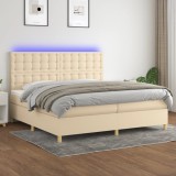 Cumpara ieftin Pat cu arcuri, saltea și LED, crem, 200x200 cm, textil