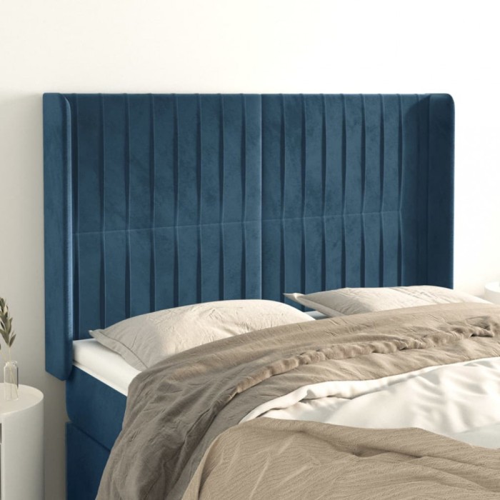 vidaXL Tăblie pat cu urechi albastru &icirc;nchis 147x16x118/128 cm catifea 3119870