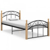 Cadru de pat, negru, 100x200 cm, metal și lemn masiv stejar, Cires, Dublu, Cu polite semirotunde, vidaXL
