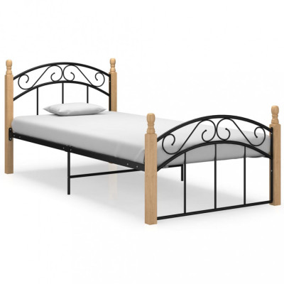 Cadru de pat, negru, 100x200 cm, metal și lemn masiv stejar foto