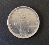 Vatican 100 Lire 1960 moneda acmonital aUNC aproape necirculata km # 64 papa Ioan al 23 lea tiraj mic