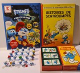 Cumpara ieftin Lot STRUMFI: colectia Kaufland (20 figurine, cutie inclusa, 2 jocuri) + benzi desenate Istoria Strumfilor 1976 + Joc Domino Ravensburger 1983