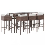 Cumpara ieftin Set mobilier bar de gradina, cu perne, 9 piese, maro, poliratan