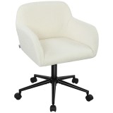 HOMCOM Scaun de birou rotativ cu role, Scaun de birou, Fleece, Spumă, reglabil &icirc;n &icirc;nălțime, Homeoffice, Crem alb | Aosom Romania