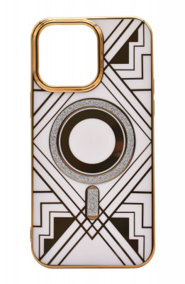 Husa Luxury Glitter tip MagSafe cu insertii aurii pentru Apple iPhone 14 Pro, Alb foto