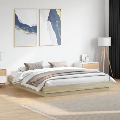 vidaXL Cadru de pat cu lumini LED, stejar sonoma, 180x200 cm 3209774 foto