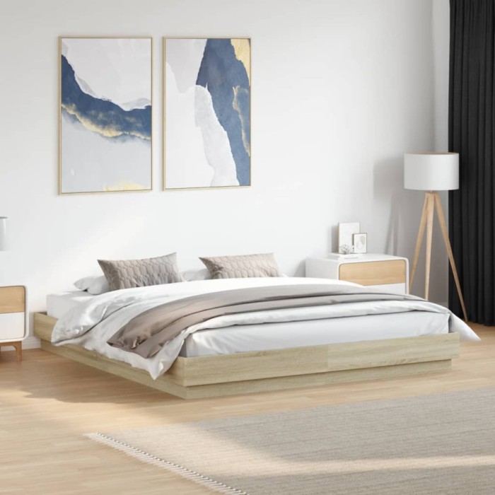 vidaXL Cadru de pat cu lumini LED, stejar sonoma, 180x200 cm 3209774
