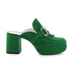 Kennel & Schmenger papuci din piele Ira femei, culoarea verde, cu toc drept, 91-44530