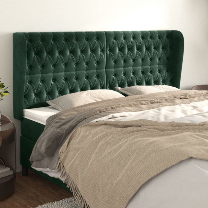 vidaXL Tăblie pat cu aripioare verde &icirc;nchis 183x23x118/128 cm catifea