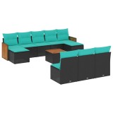 Cumpara ieftin Set canapele de gradina cu 11 piese si perne, poliratan negru