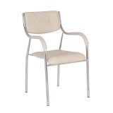 Scaun vizitator GN cu manere, cadru cromat, piele ecologica, 150 kg, bej