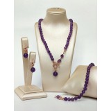 Cumpara ieftin Set Bijuterii Ametist Energy, Argint 925 placat aur roz, Colier, Bratara, Cercei, Zirconiu Cubic, Ajustabil, Made in Italy