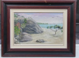 Tablou Peisaj marin pictura ulei pe panza &icirc;nrămat 47x61cm, Marine, Realism