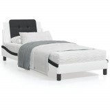 vidaXL Cadru de pat cu tăblie, alb și negru, 90x200 cm piele ecologică