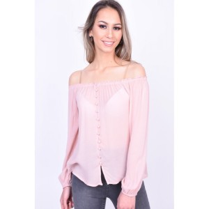 Bluza Fara Umeri Roz Cu Patratele Albe