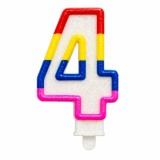 Cumpara ieftin Lumanare tort cifra 4 cu sclipici, multicolora rosu, galben, albastru si roz, decor festiv pentru aniversari, cu suport inferior