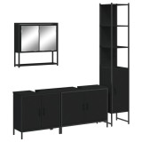 Set mobilier de baie, 4 piese, negru, lemn prelucrat