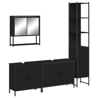Set mobilier de baie, 4 piese, negru, lemn prelucrat foto