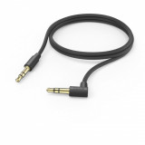 Cablu audio Aux, HAMA, mufa de 3.5 mm - mufa 3.5 mm, inclinat 90&deg;, 1 m, Negru