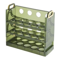 Suport Organizator pentru Oua, Cyrax, pentru Frigider, Verde transparent, Capacitate 30 oua, Trei straturi, cu Data de Expirare, 25.5x10x23 cm