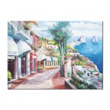 Tablou gigant pictat manual living, Colt de rai, stilizat, 120x90cm ulei pe panza in cutit, efect 3D, Magnific