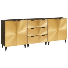 vidaXL Bufet 3 pcs Negru și Aur 60 x 33 x 75 cm Lemn masiv de mango