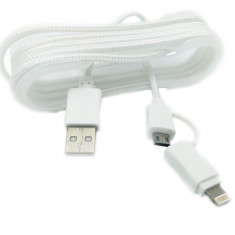 Cablu De Date MRG M-175, 2 In 1, Iphone 5/6 + Micro USB, Alb C175
